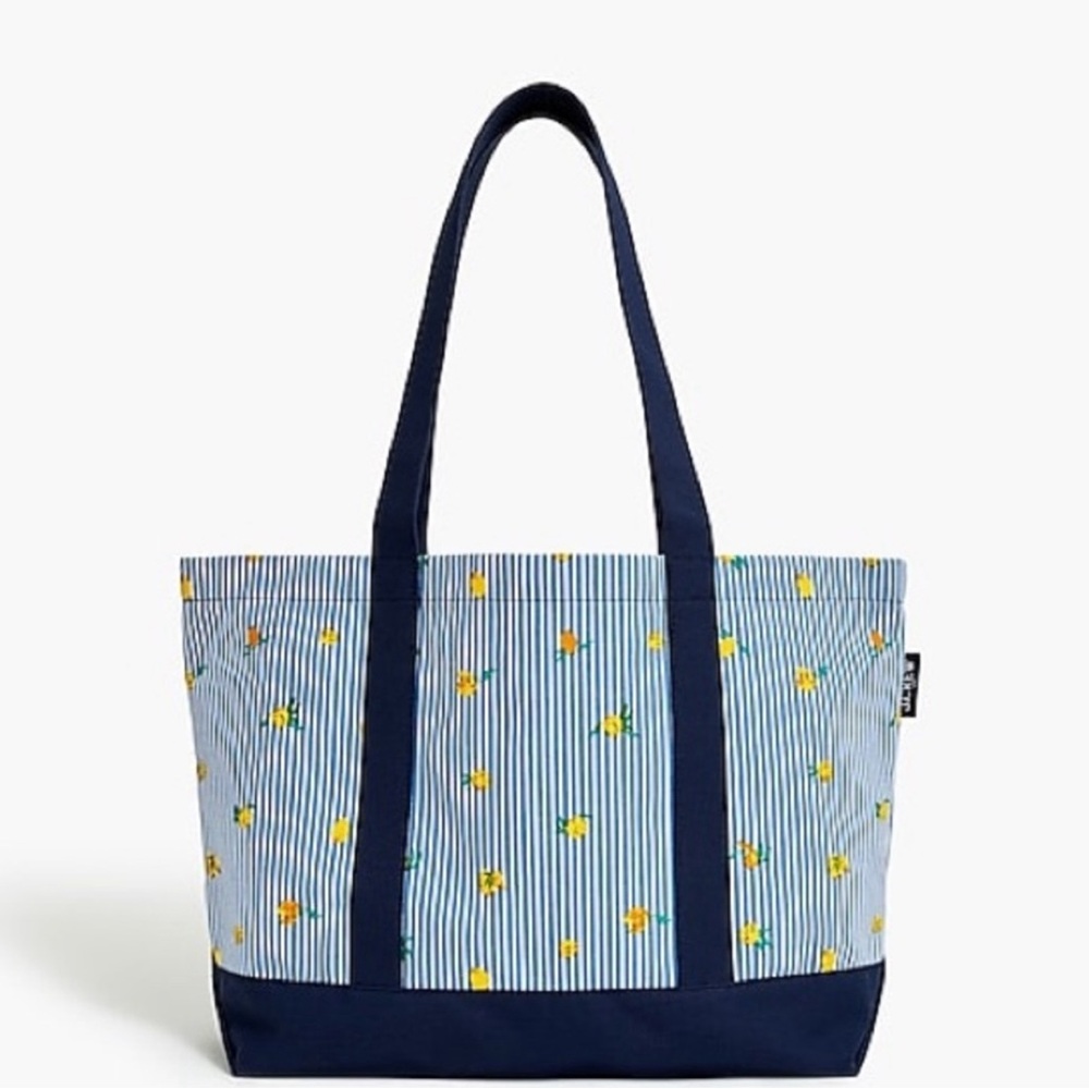 J Crew Lemons & Stripes Canvas Tote